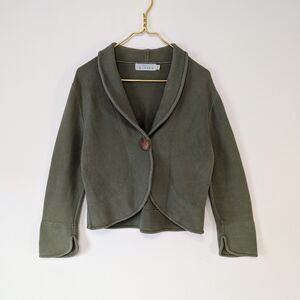 Willow Women’s Olive Green Flower Wooden Button Shawl Collar Cardigan Jacket